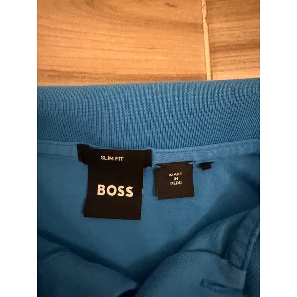 Hugo Boss Slim Fit Polo Shirt Mens Blue Tipped Collar Short Sleeve Cotton Logo - Picture 3 of 6